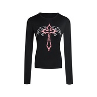 BornThisWay Original Freedom Wing Punk Rivet Slim Fit Long Sleeve Gothic Dark Punk T-Shirt Womens Fa