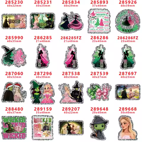 10 Pcs Silver Glitter Acrylic Planar Resins Cartoon Wicked For DIY Making Bow-knot Phone Case Sticke