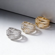 2026 Fashion Cross Twisted Line Flash Micro Inlay Trapezoid Zircon Ring For Women Jewelry Accessorie
