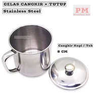 Gelas Cangkir Stainless + Tutup 10CM / Gelas Stainless 9CM / Cangkir Gelas Dengan Tutup / Mug Tea &