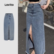 Lovito Casual Denim Skirts Split Front Zipper Spring/summer Blue Denim Skirts for Women L171ED183 Lo