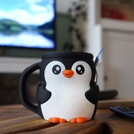Novelty Ice Cream Cup Reusable Pint Sleeve Adorable Penguin Ice Cream Pint Holder With Spoon S1l3