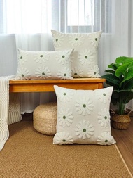 1入組花卉刺繡靠墊套無填充物現代帆布裝飾抱枕套適合家居