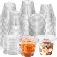 50 Sets 9 oz Transparent Plastic Cups with Lids, Suitable for Fruits Nuts Ice Cream Pudding Cakes Ju