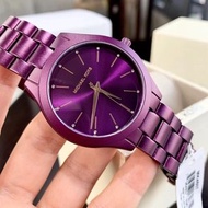 代購Michael Kors手錶 mk 手錶女生 MK4507紫色鋼鏈錶 簡約時尚女錶 大直徑鑲鑽休閒女生腕錶石英錶