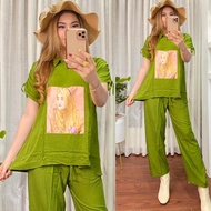 NEW ONESET SETELAN TUNIK LENGAN PANJANG DAN CELANA PANJANG KOMBINASI BROKAT KANCING HIDUP