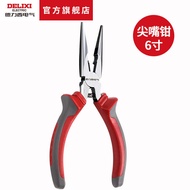 Delixi điện Kim mũi đa chức năng 6inch 8inch thợ điện cắt dây cáp Uốn tóc bồng Kìm tuốt dụng cụ cầm