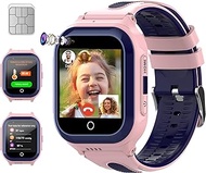 Wonlex Newest 4G Kids Smartwatch with SIM Card, 1.4" GPS Smart Watch for Kids, Boys Girls Phone Watch With Temperature HR BP Monitor, Video Calls, SOS, Camera, Pedometer, Alarm, Music Player(Pink)