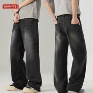 MANN'S seluar jeans lelaki hitam panjang Korean style baggy pants bahan denim 男士黑色韩版宽松牛仔裤