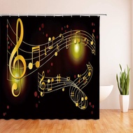 3D Digital Printing Resistant Waterproof Bathroom Shower Curtain Fashion Creative Music Shower Curtain Golden Musical Notes Red Polka Dot Abstract Geometric Black Bathroom Curtain With Hooks