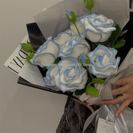 DIY Wool Crochet Bouquet Wool Material Pack Wool Crochet Blue Edge Thai Rose Valentine's Day Homemad