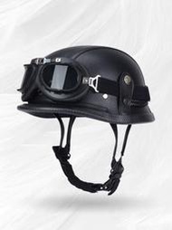 德式機車鋼盔男士哈雷摩託車頭盔復古半盔女電動車安全帽瓢盔大碼