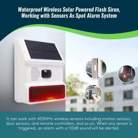 HOMSECUR H16-2 Solar Powered Waterproof Wireless Strobe Siren 110dB 433MHz For WIFI 4G Alarm System