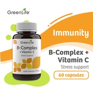 GreenLife B Complex (B2 B6 B12) + Vitamin C 60 Capsules (Suitable for Vegetarians) - For Stress Supp