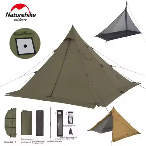 Naturehike Ranch Fire Pyramid Tent With Chimney 4-Season Teepee Tipi Tent for 2-4 Person 210T Waterp