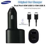Original Samsung 45w + 15w Dual Port Super Fast Charge 2.0 Car Charger With USB Type-C to Type-C Cab