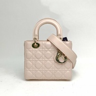 DIOR Lady戴妃包四格徽章肩帶粉色羊皮金扣肩背包