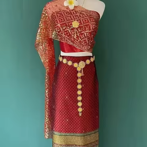 5pcs Thailand Myanmar women Dai clothing Dai Ethnic Costume Performance Dance National Costume Thai 
