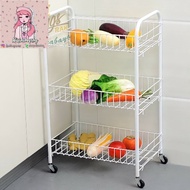 Trolley Rack 3-tier Shelf Kitchen Shelf Bathroom Shelf With Wheels Kitchen Shelf 3-tier Wheels Multipurpose Kitchen Shelf Trolley Movable Vegetable Storage Rack Push Stacking Storage Basket Rack Three-Tier Multipurpose Trolley Rack Bedroom Kitchen Room Wh