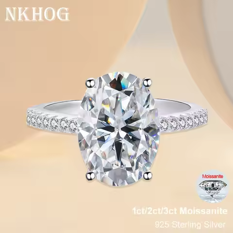 NKHOG 1ct 2ct 3ct Oval Moissanite Ring Women 925 Sterling Silver D Color VVS Pass Diamond Test Weddi