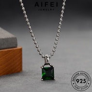 AIFEI JEWELRY Original Korean Sterling Emerald Silver Square Necklace Accessories Perempuan Rantai W