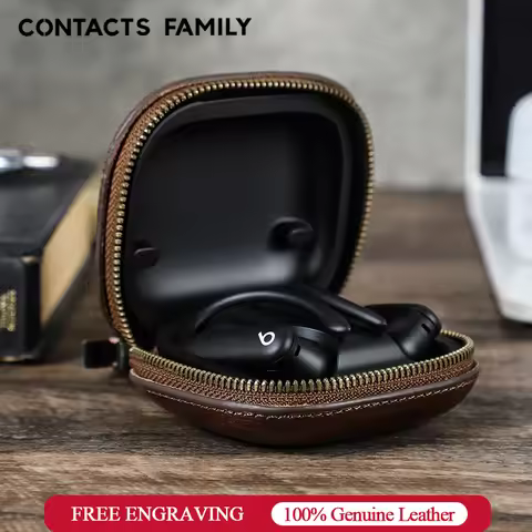 CONTACTS FAMILY Genuine Leather Case for Beats Powerbeats Pro 2 Charging Cover Case Earphone Shockpr