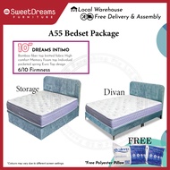 A55 Divan / Storage Bed Frame | 10" Dreams Intimo Bamboo Fabric Spring Mattress + Frame | Bed Room Furniture
