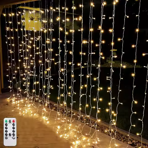 3X2M 3X3M 6X3M Christmas Curtain String Light with Remote Outdoor Fairy Curtain Icicle Light for Win