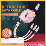3in1 Retractable Fast Charge Data Cable 3.0A Compatible For All SmartPhone Quick Charge Data Transfe