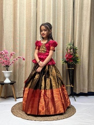 (Pre-order) BACK IN STOCK     Kids New south Indian traditional pattu pavadai Cotton Silk Lehenga ch