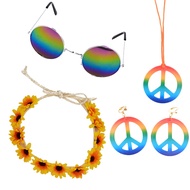 Hippie Costume Accessories Set Cosplay 60S 70S Dressing Outfits Women Men for Music Festivals Party Hippie Costume Halloween