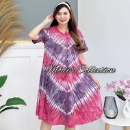 Daster Kaos Wanita Jumbo Lengan Pendek Baju Santai Tidur Dress Bumil Lingkar Dada 120 cm Model Kerah