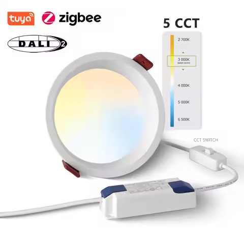 Recessed LED Downlight 5 CCT Switchable 2700K 3000K 4000K 5000K 6500K Tuya Zigbee DALI Matter Indoor