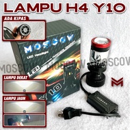 LAMPU Y10 ORIGINAL MOSCOW SUPER BRIGHT WHITE WHITE LED MOBIL MOTOR H4 MINI PROJECTOR PROJIE LAMPU H4