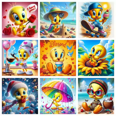 Cute T-Tweety Bird Yellow Canary DIY Full Round Diamond Painting Home Living Room Bedroom Bar Aesthe