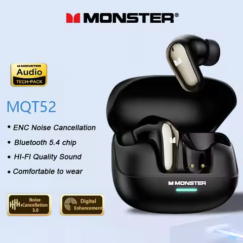 Monster MQT52 TWS Wireless Gaming Headset Bluetooth 5.4 HIFI Stereo Music Earphones Talking Noise Ca