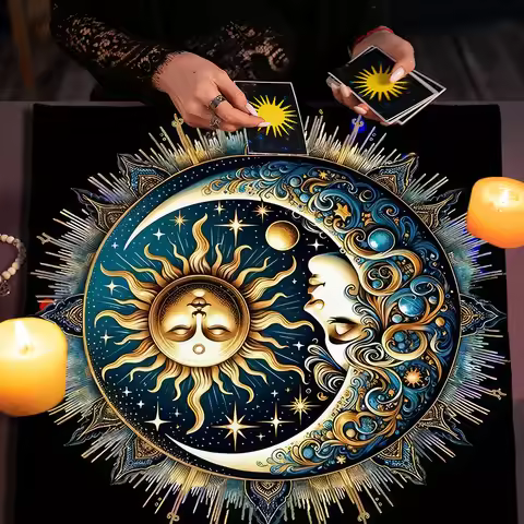 Sun and Moon Tarot Tablecloth Pagan Altar Cloth For Spread Tarot Reading Cover Divination Tarot Mat 