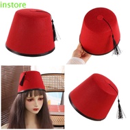 INSTORE Felt Fez Cap, Round Moroccan Hat Tarboosh Fez Hat, Costume Accessories Red Color Ottoman Cos