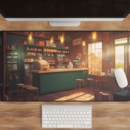 Kawaii Anime Desk Mat - Lo-Fi Coffee Shop Art - XL Gaming Desk Pad - Aesthetic Desk Mat - Cute Mouse Pad - Desk Accessories - Chill Desk Mat