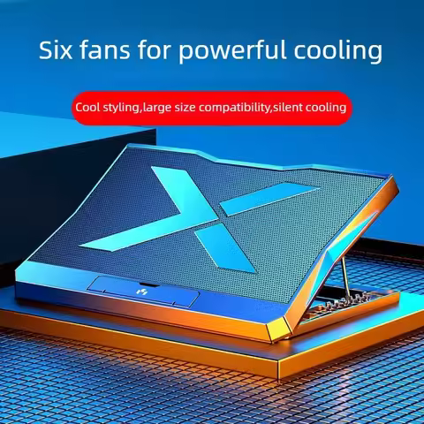 Gaming Laptop Cooler With Six Fans Adjustable Height Silent Cooling Pad Laptops Computer Stand For L