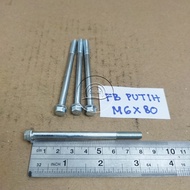 MESIN M6X80 CAP BOLT WRENCH 8 LENGTH 8CM 8 CM WHITE CVT ENGINE BLOCK 80MM 80 MM FLANGE Bolt M6 X 80 