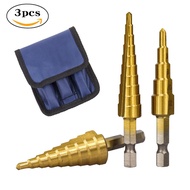 DAGMARA Drill Bit HSS Titanium Coated Hex Shank Step Set (3-12mm/4-12mm/4-20mm)