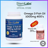 ✱JAKIM HALAL StemLabs Omega 3 Fish Oil 1000mg (400 Capsules) FREE VITAMIN D3 100, Exp 072026◈