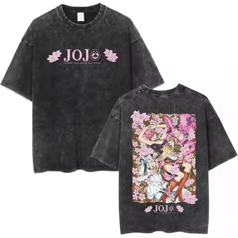 Anime JoJo Bizarre Adventure Vintage Washed T-shirt Giorno Giovanna Bruno Buccellati T-shirts Men's 