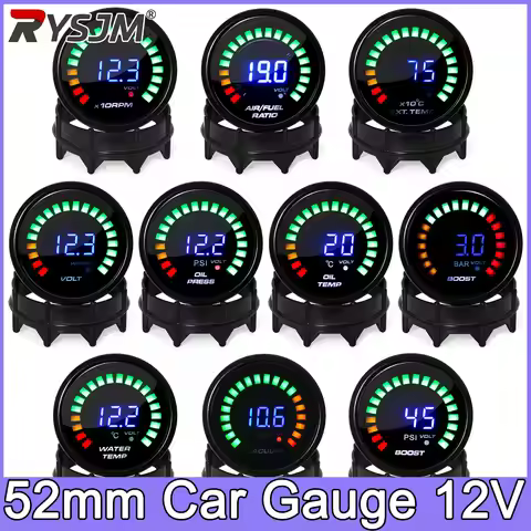 52MM Water Temperature Meter 20 LED Digital Display Boost Gauge Oil Pressure Oil Temp Voltmeter AFR 