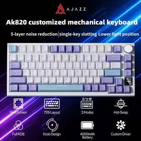 Ajazz AK820 Pro Wireless Bluetooth Tri-Mode Gasket Mechanical Keyboard 75% Layout Hot-Swappable Gami