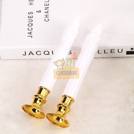 Hiasan Lilin Putih Panjang LED Altar Tatakan Gold Pajangan Dekorasi Meja