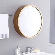 Bathroom Medicine Cabinet Creative Round Mirror Cabinet, Bathroom Wall Cabinet Wood Sliding Stroage Cupboard Wall Mounted Living Room Mirror Cabinets (Brass Gold 50cm)