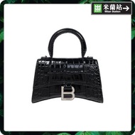 Balenciaga Hourglass Xs Crocodile Embossed Crossbody Bag for Women in Black