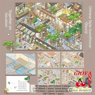 GIOVANNI 3D Scene Sticker, Chinese Style Hot Spring Theme 3D Landscape Sticker, DIY Kawaii Style 3D 